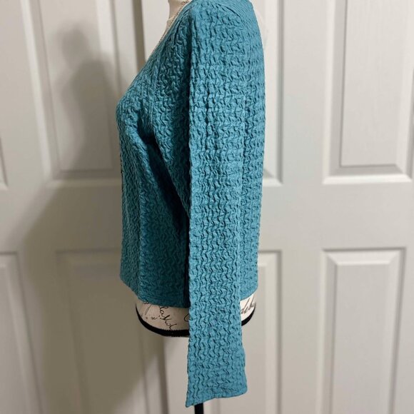 New Women's Textured Woven Blouse Color Undefined Almond Aegean Sea Crop Top - Picture 4 of 5